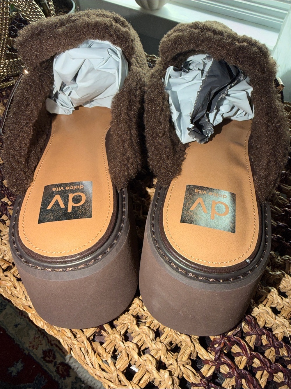 Dolce Vita Brown Shearling-Look Slip-On Mules - Picture 3 of 6